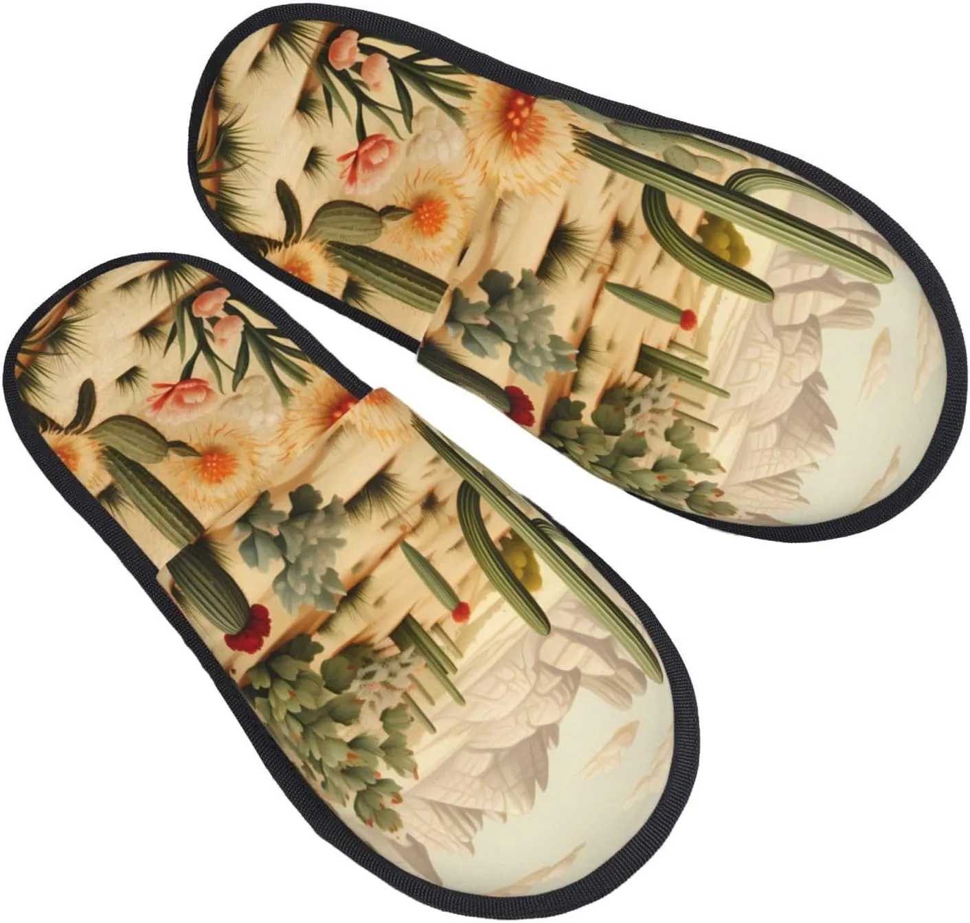 Cactus and Other Patterns Women's Fuzzy Slippers Slip-on Slipper Soft Comfy Bedroom Slippers Non-slip House Shoes Medium