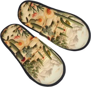 Cactus and Other Patterns Women's Fuzzy Slippers Slip-on Slipper Soft Comfy Bedroom Slippers Non-slip House Shoes