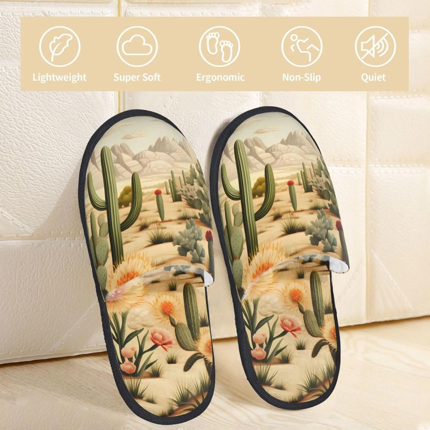 Cactus and Other Patterns Women's Fuzzy Slippers Slip-on Slipper Soft Comfy Bedroom Slippers Non-slip House Shoes
