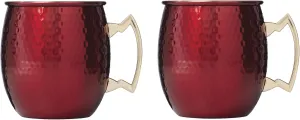 Cambridge EAHMM6BNCB1DS 20 Oz Hammered Red Moscow Mule Mugs, Set Of 2