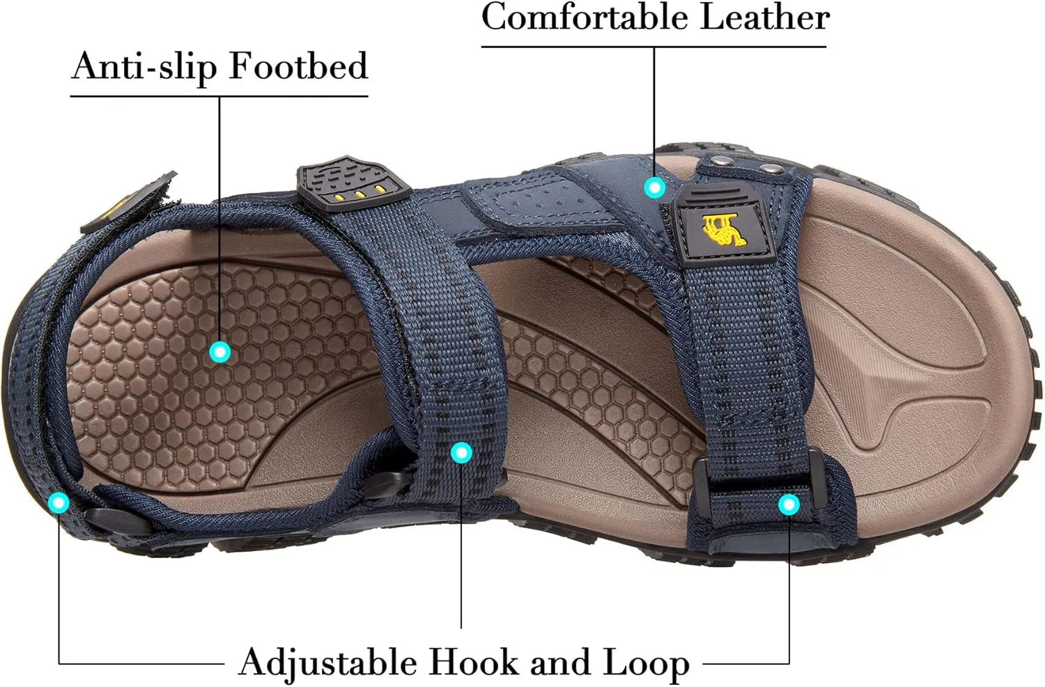 CAMEL CROWN Men's Water Sandals Waterproof Arch Support Hiking Sandals Comfort Leather Sandals Adjustable Athletic Outdoor Sandals for Summer Beach Trail Walking