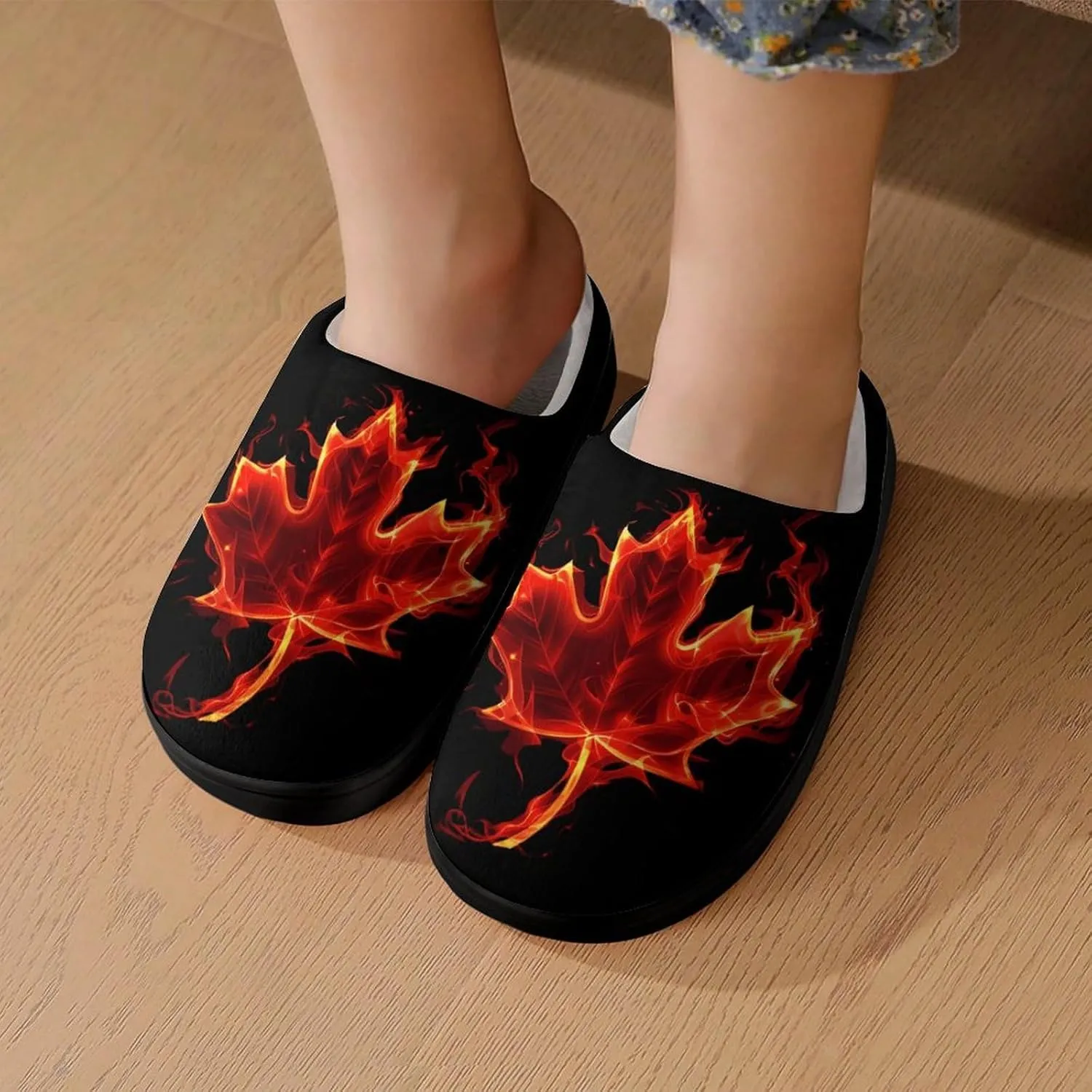 Canada Flag Maple Flame Cute Cotton Slippers Anti-slip House Shoes Funny Slipper Indoor Outdoor