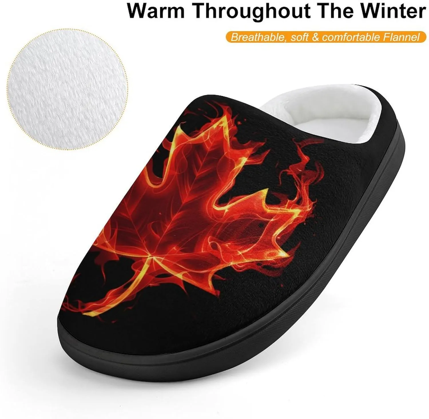 Canada Flag Maple Flame Cute Cotton Slippers Anti-slip House Shoes Funny Slipper Indoor Outdoor