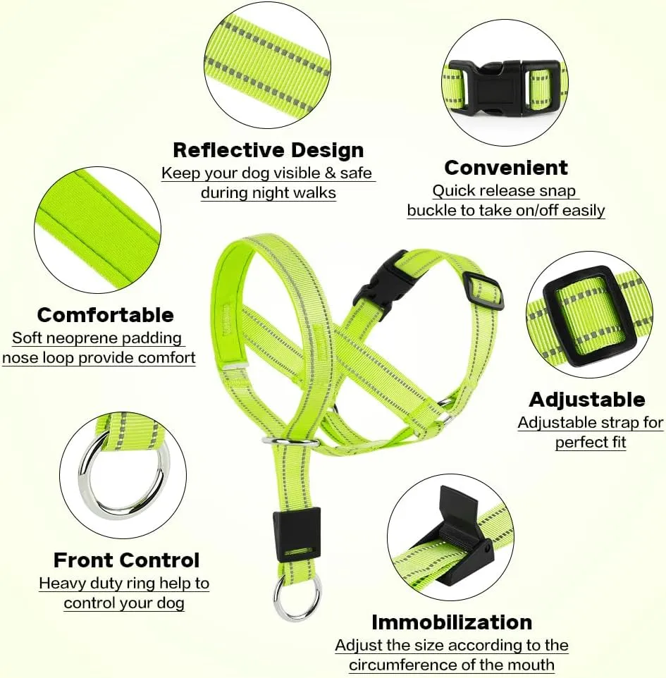 Candofly Dog Headcollar - Adjustable Dog Head Halter Reflective Head Collar Pet No-Pulling Collar for Easier Walk (Green, Large)