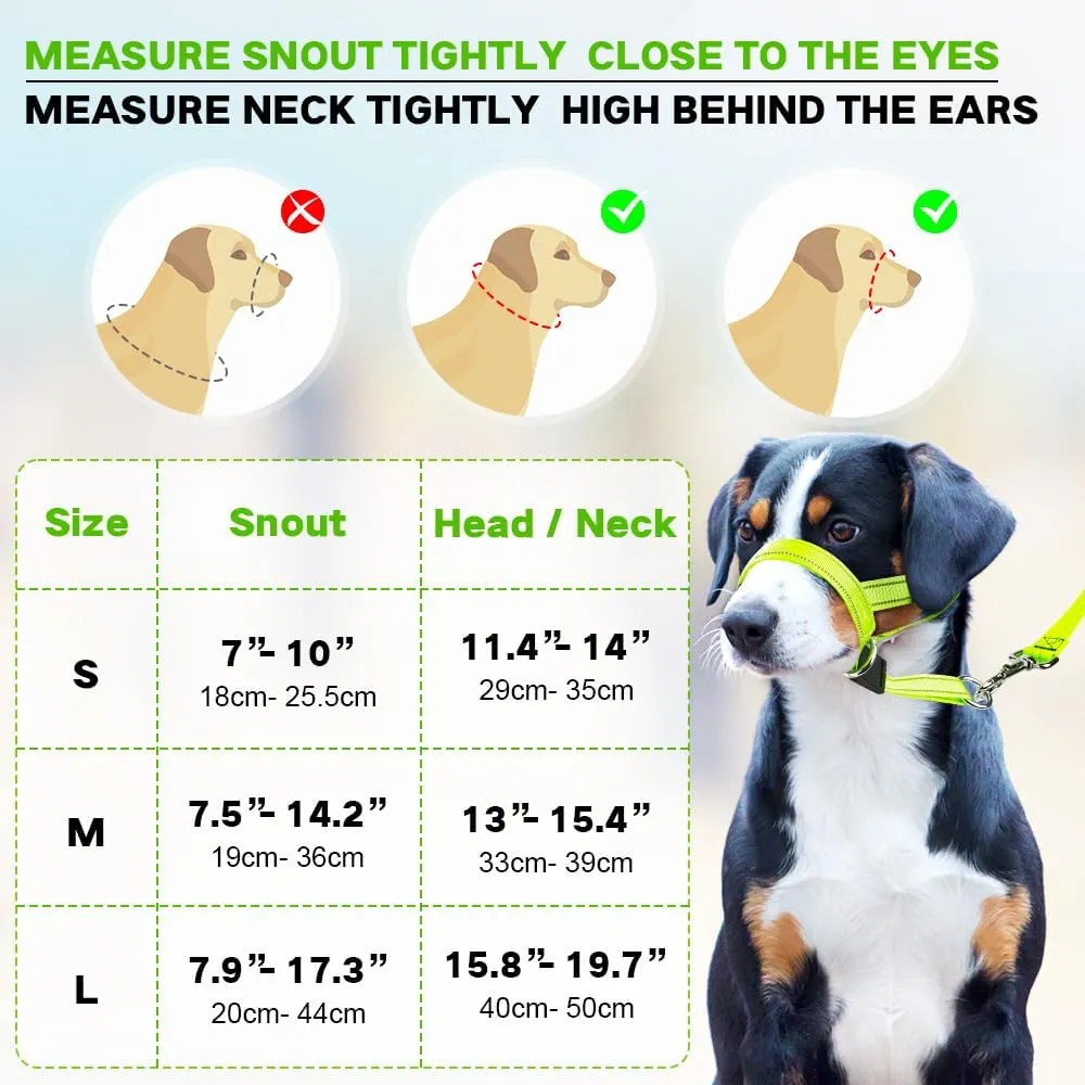 Candofly Dog Headcollar - Adjustable Dog Head Halter Reflective Head Collar Pet No-Pulling Collar for Easier Walk (Green, Large)