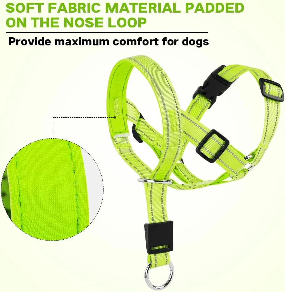 Candofly Dog Headcollar - Adjustable Dog Head Halter Reflective Head Collar Pet No-Pulling Collar for Easier Walk (Green, Large)