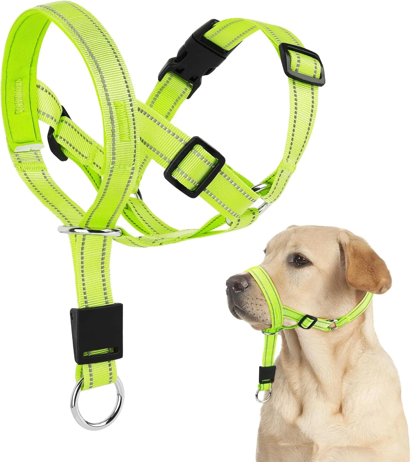 Candofly Dog Headcollar - Adjustable Dog Head Halter Reflective Head Collar Pet No-Pulling Collar for Easier Walk (Green, Large)