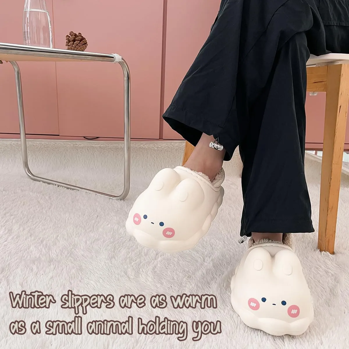 Caramella Bubble Women Cute Bunny Animal Slippers Memory Foam Cotton Rabbit House Shoes for Adults Indoor Outdoor