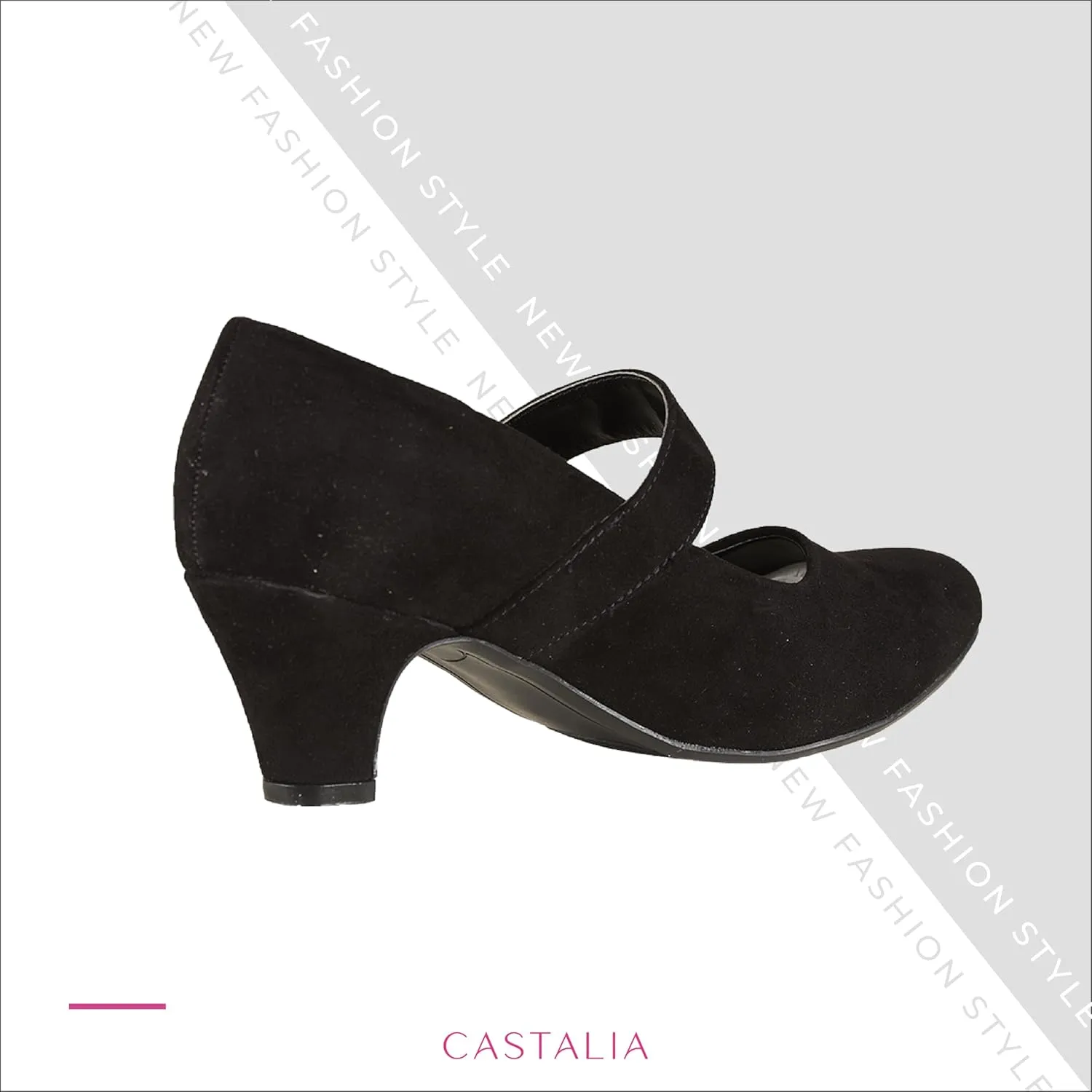 CASTALIA Classic High Heels Suede for Women Black Heels. Confort, Fashion Woman Heels with Stylish Cone 2.5" Heel.