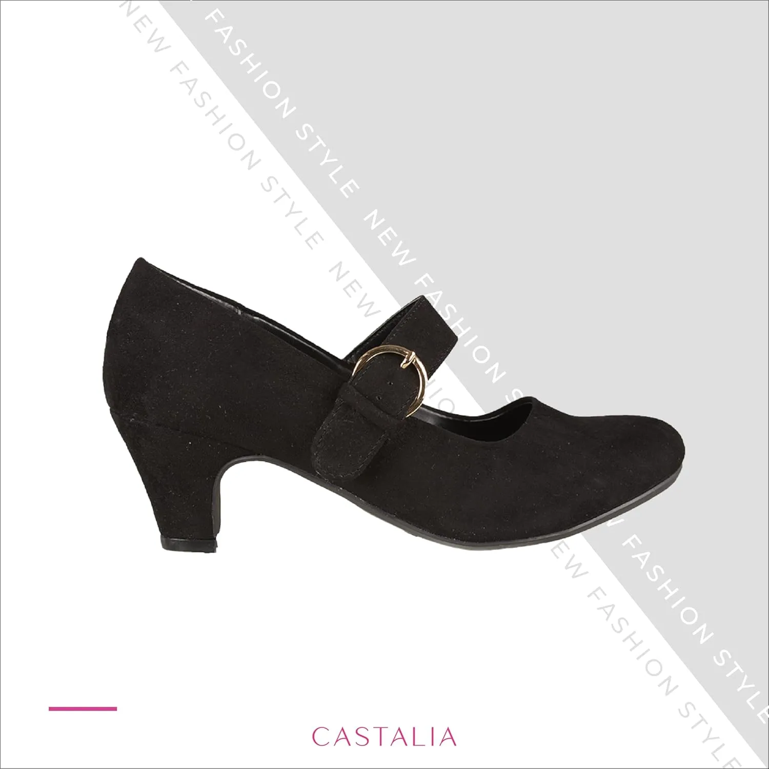 CASTALIA Classic High Heels Suede for Women Black Heels. Confort, Fashion Woman Heels with Stylish Cone 2.5" Heel.