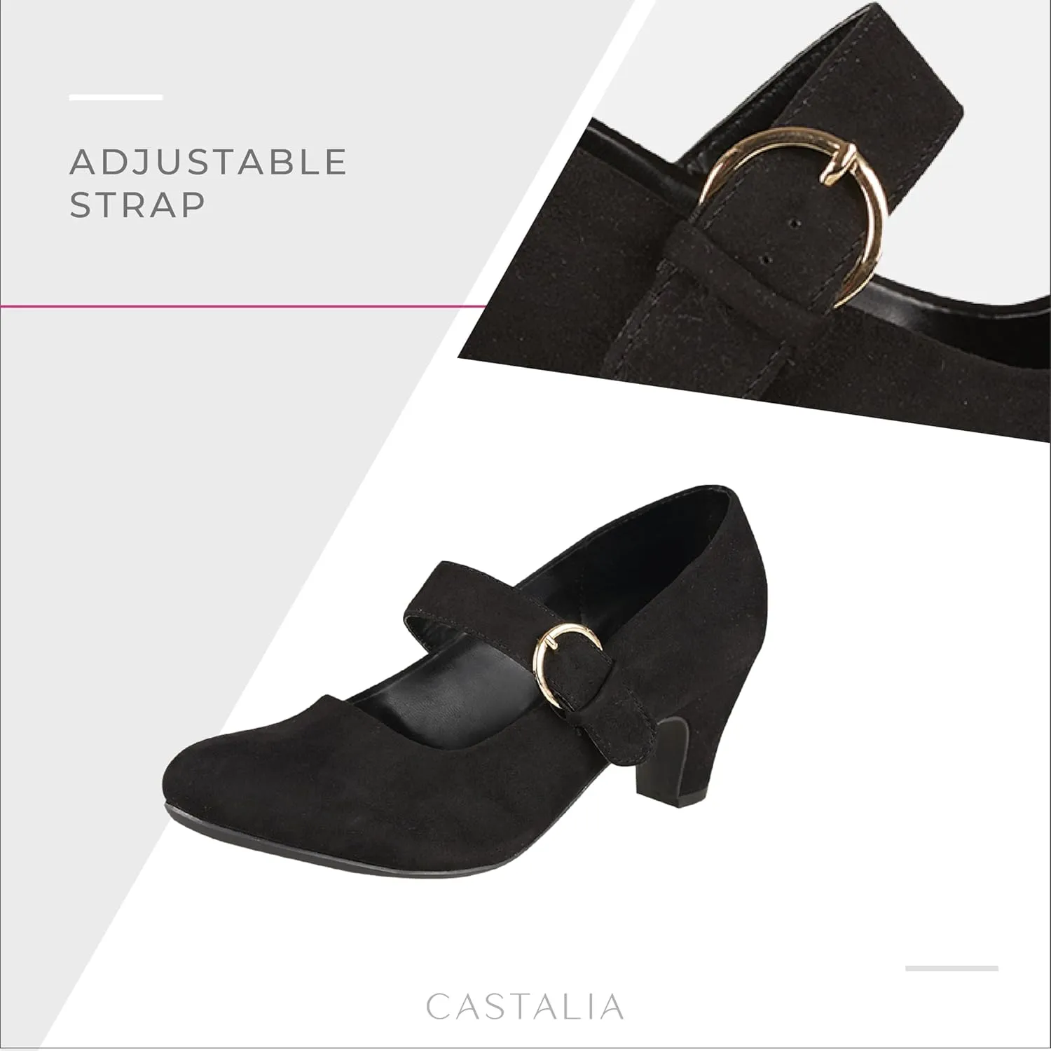 CASTALIA Classic High Heels Suede for Women Black Heels. Confort, Fashion Woman Heels with Stylish Cone 2.5" Heel.