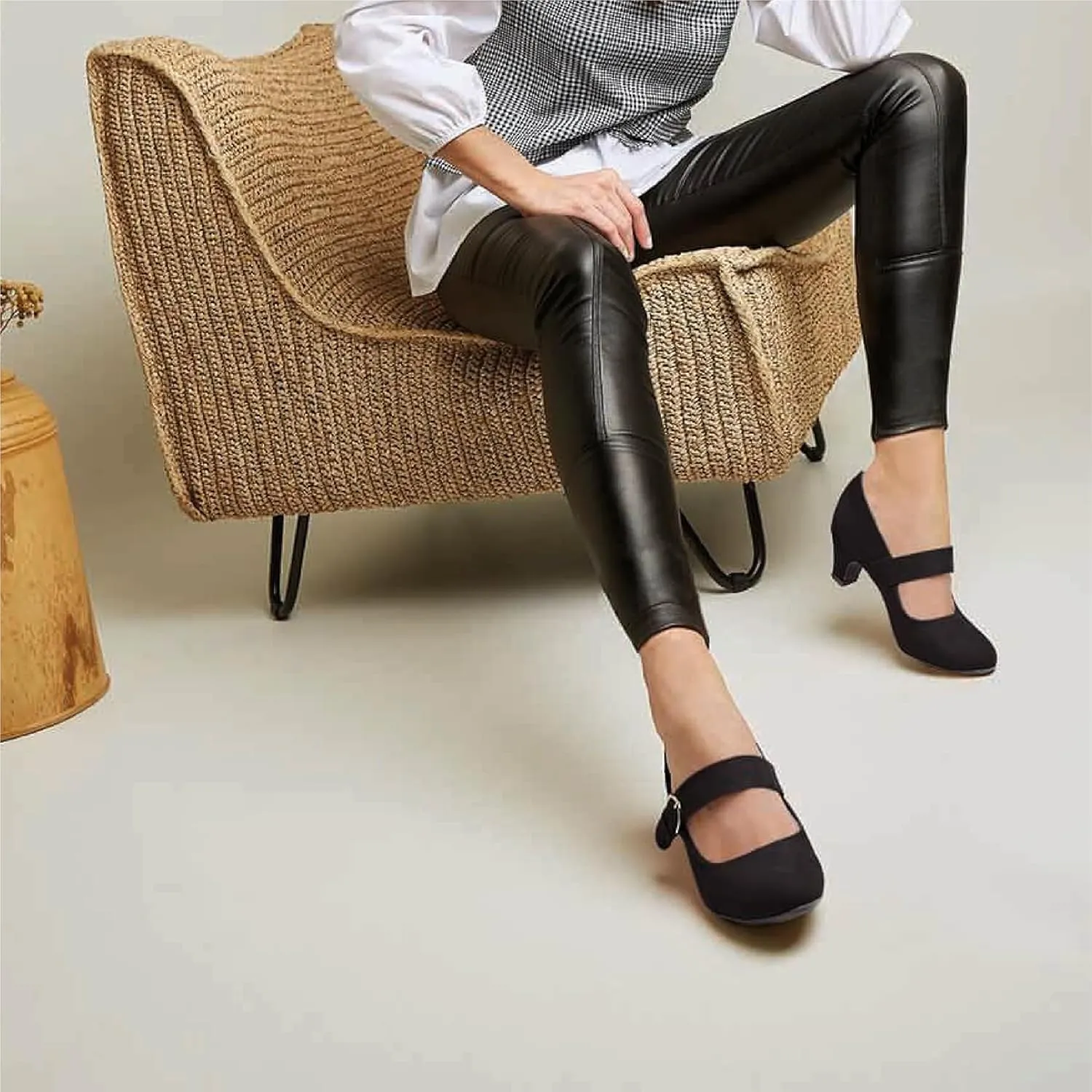 CASTALIA Classic High Heels Suede for Women Black Heels. Confort, Fashion Woman Heels with Stylish Cone 2.5" Heel.
