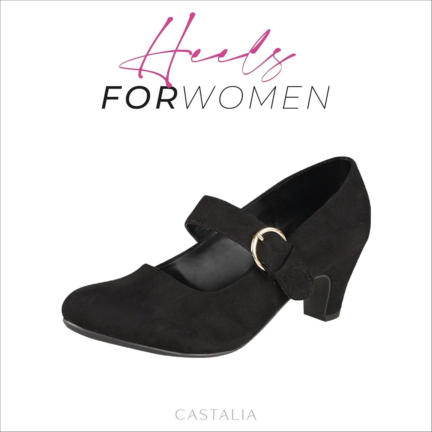 CASTALIA Classic High Heels Suede for Women Black Heels. Confort, Fashion Woman Heels with Stylish Cone 2.5" Heel.