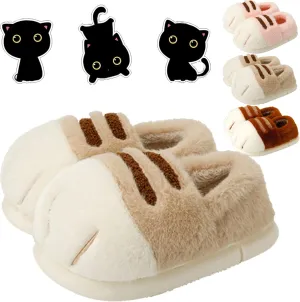 Cat Paw Slippers, Cute Funny 3D Cat Paw Cartoon Slipper, Thickened Anti-Slip Fuzzy Cat Foot Slippers
