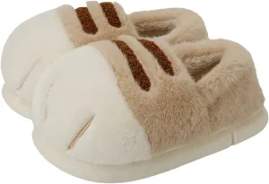 Cat Paw Slippers - Unisex Adults & Kids - Beige - Slip-On - Plush & Memory Sponge Interior - Anti-Slip EVA Sole - Washable - Home Slippers