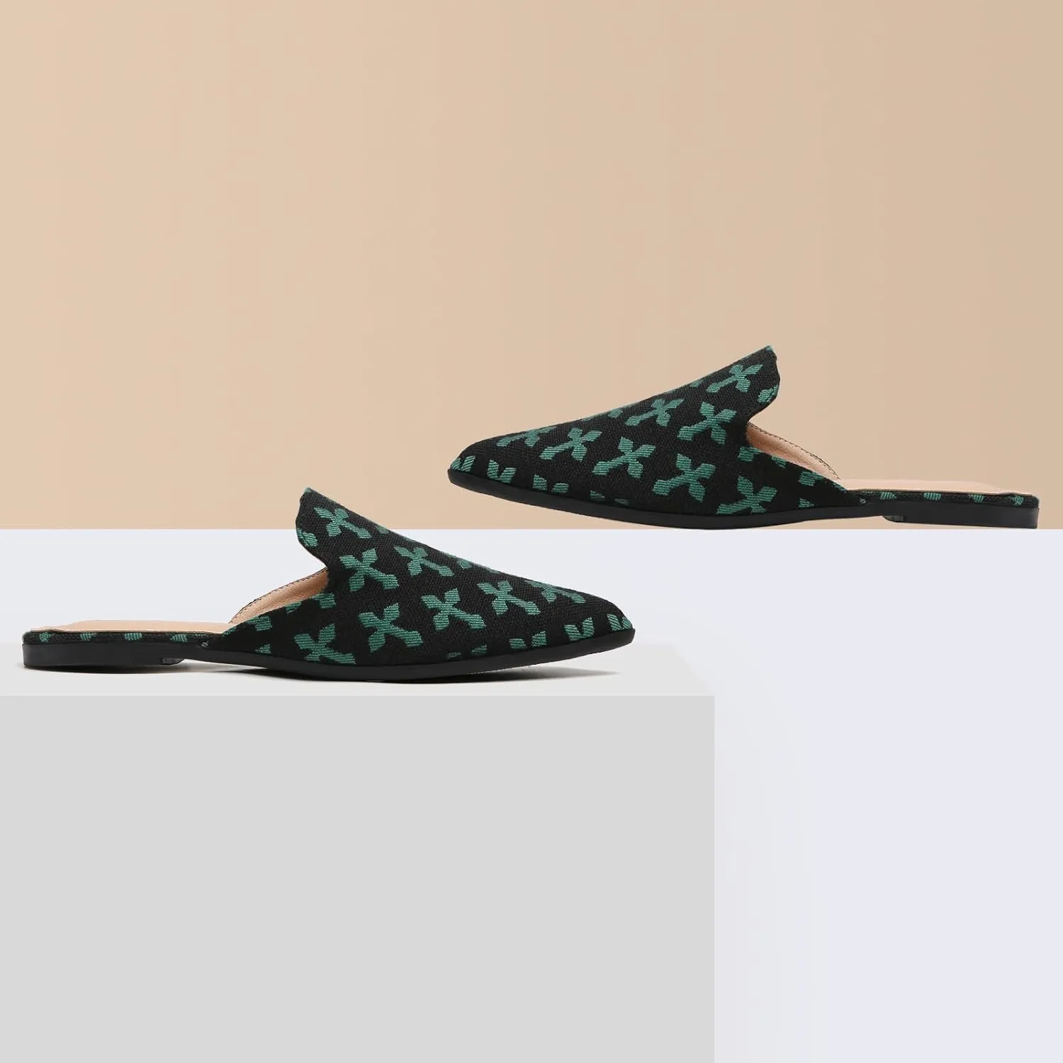 CHANGGER Working Mules for Women Flats Closed Pointed Toe Backless Slip on Slides Business Casual Shoes