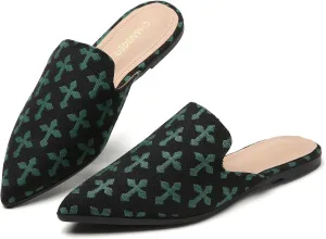 CHANGGER Working Mules for Women Flats Closed Pointed Toe Backless Slip on Slides Business Casual Shoes