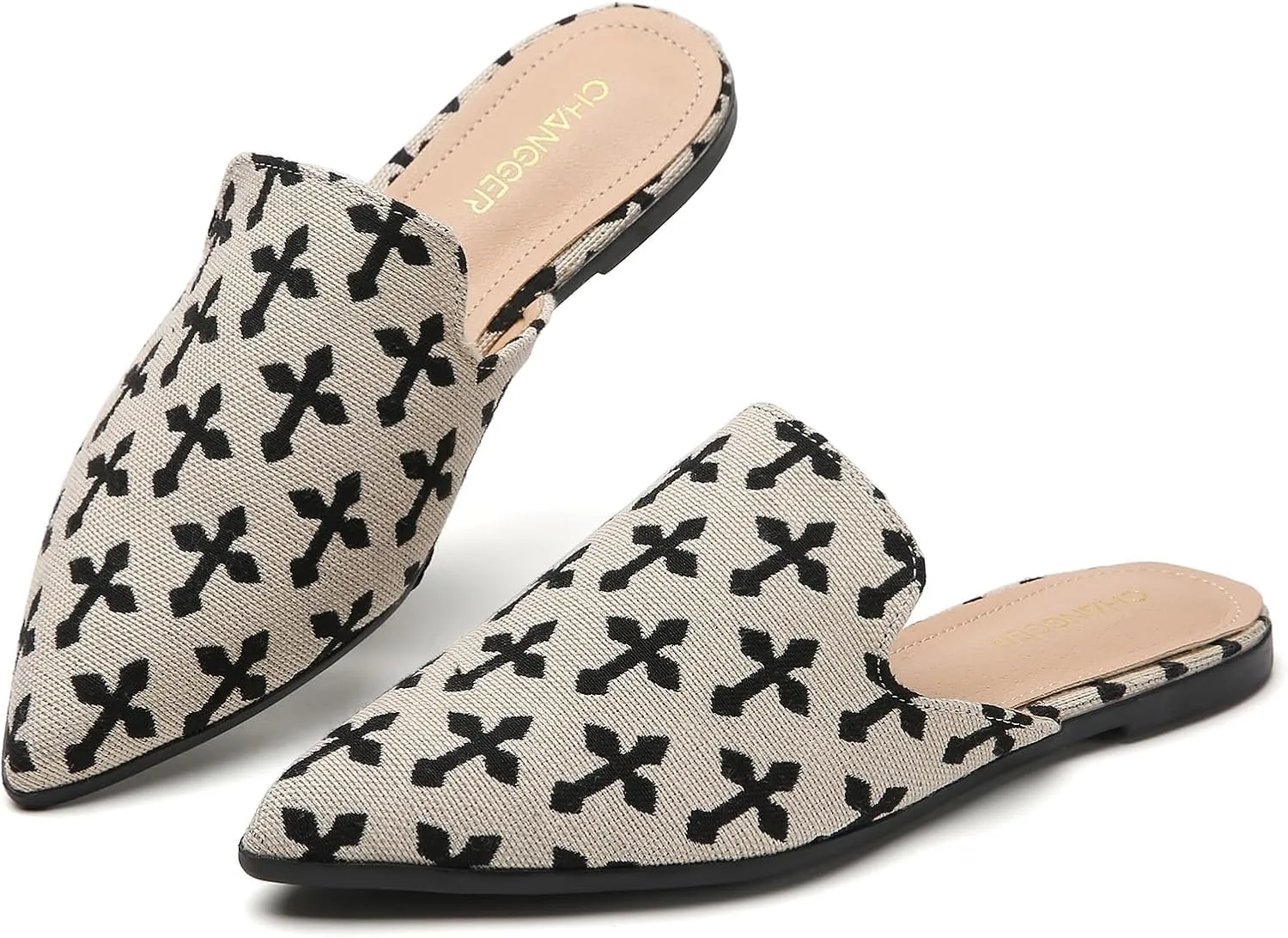 CHANGGER Working Mules for Women Flats Closed Pointed Toe Backless Slip on Slides Business Casual Shoes