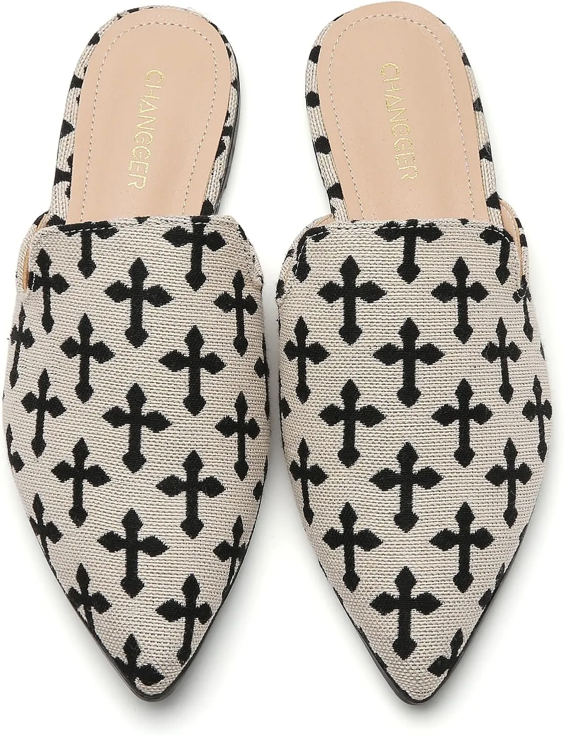CHANGGER Working Mules for Women Flats Closed Pointed Toe Backless Slip on Slides Business Casual Shoes