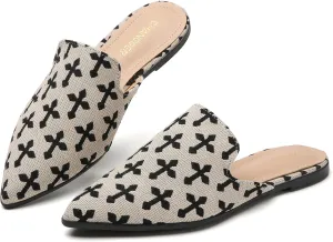 CHANGGER Working Mules for Women Flats Closed Pointed Toe Backless Slip on Slides Business Casual Shoes