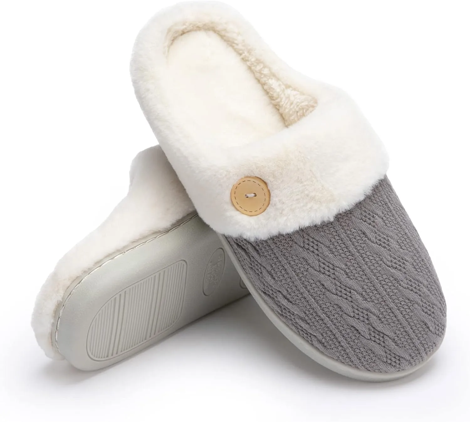 Chantomoo Womens Slipper Warm Comfy Memory Foam House Slippers Knitted Shoes Faux Fur Lined Anti-Skid Rubber Sole Bedroom Cozy Indoor Outdoor Slippers
