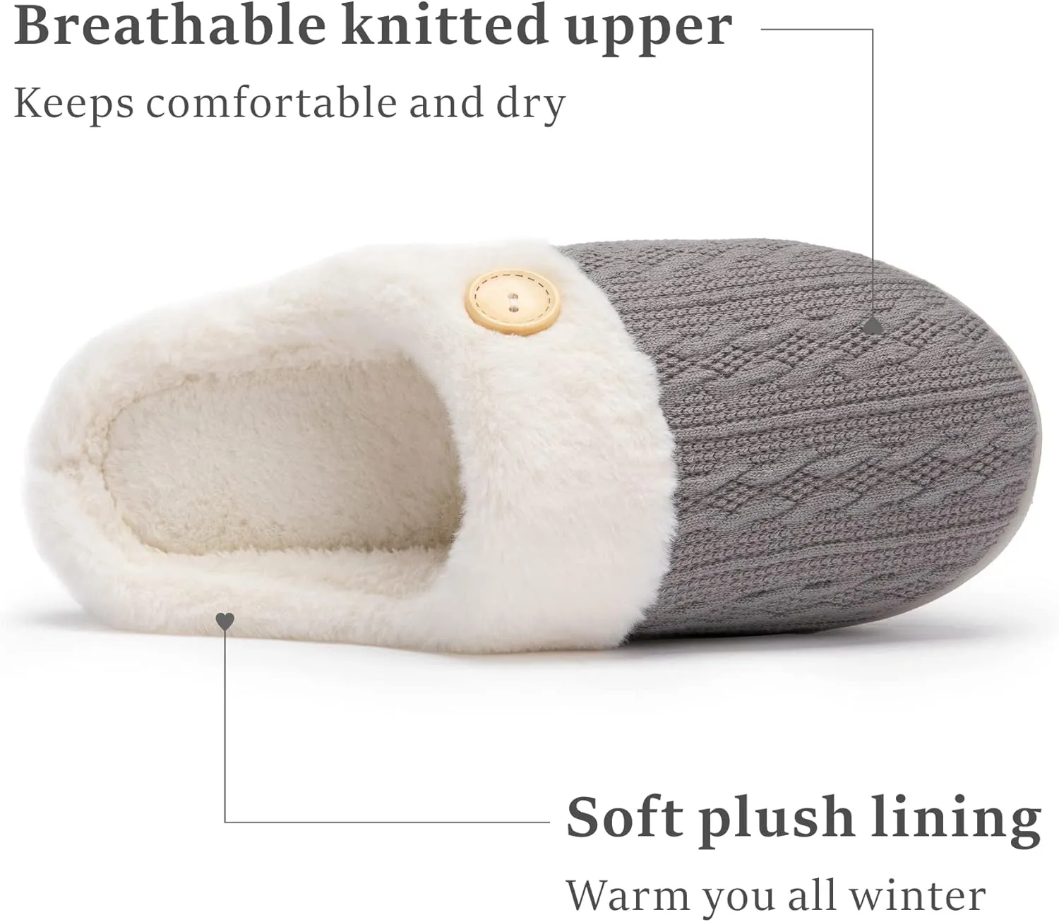 Chantomoo Womens Slipper Warm Comfy Memory Foam House Slippers Knitted Shoes Faux Fur Lined Anti-Skid Rubber Sole Bedroom Cozy Indoor Outdoor Slippers