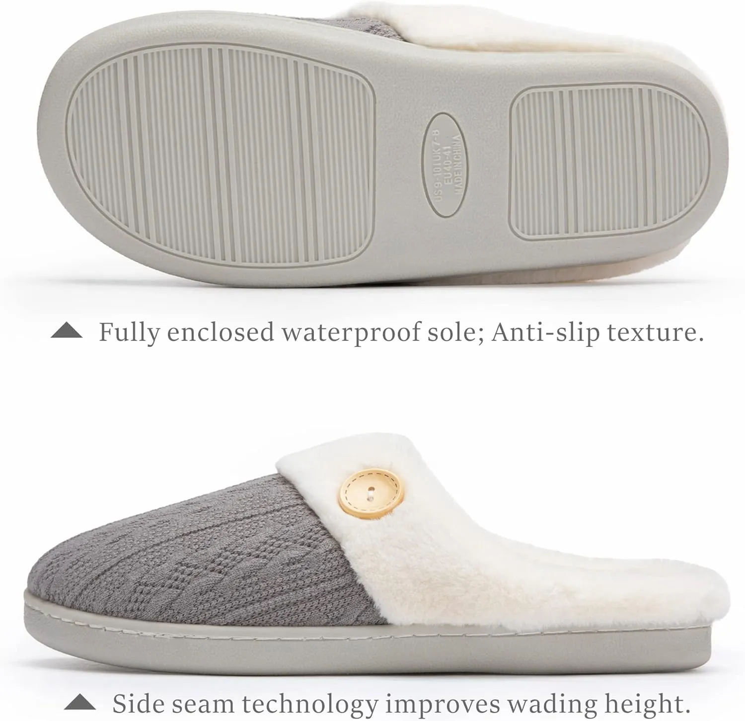 Chantomoo Womens Slipper Warm Comfy Memory Foam House Slippers Knitted Shoes Faux Fur Lined Anti-Skid Rubber Sole Bedroom Cozy Indoor Outdoor Slippers