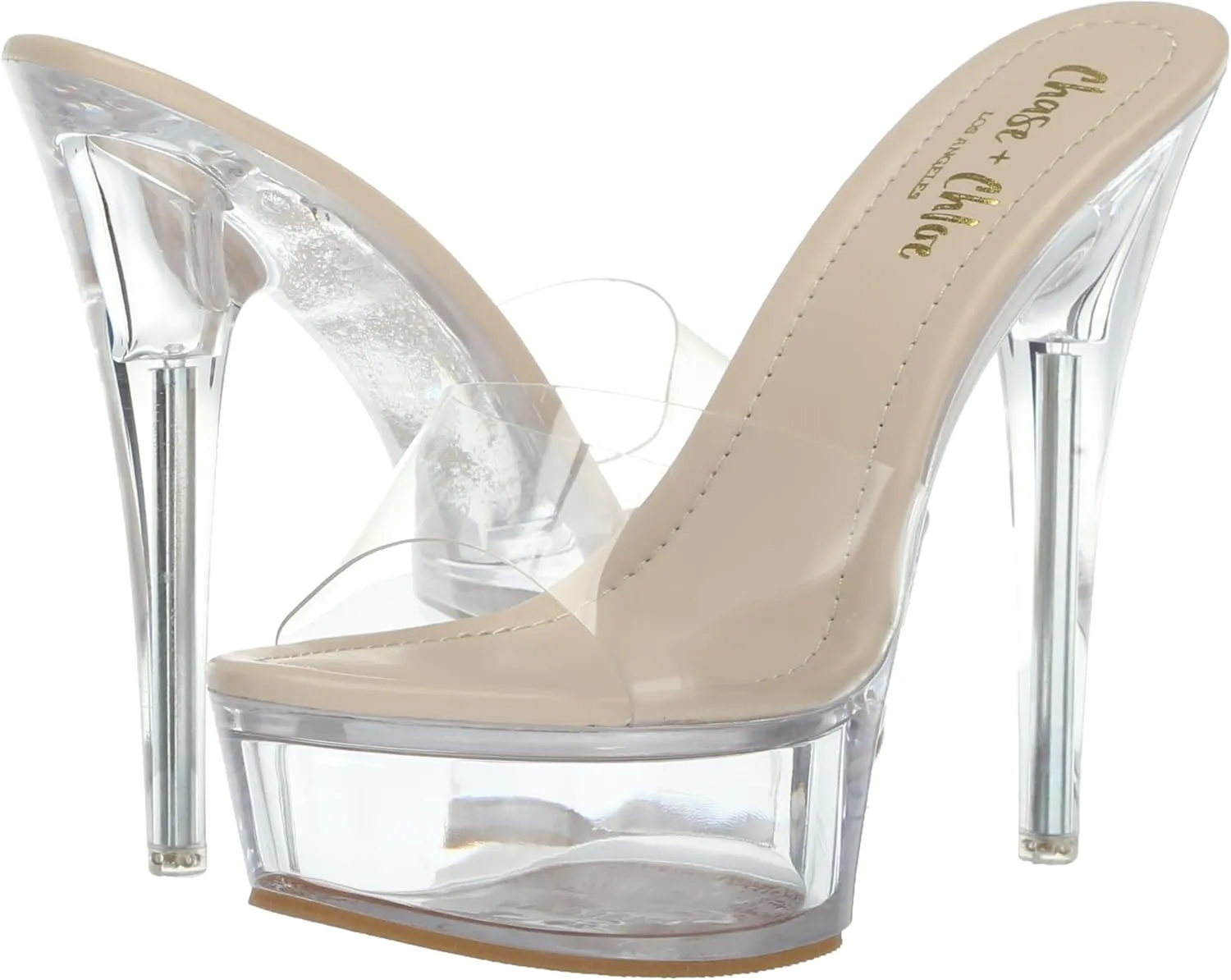 Chase & Chloe Women's Clear Stiletto High Heel Platform Sandals