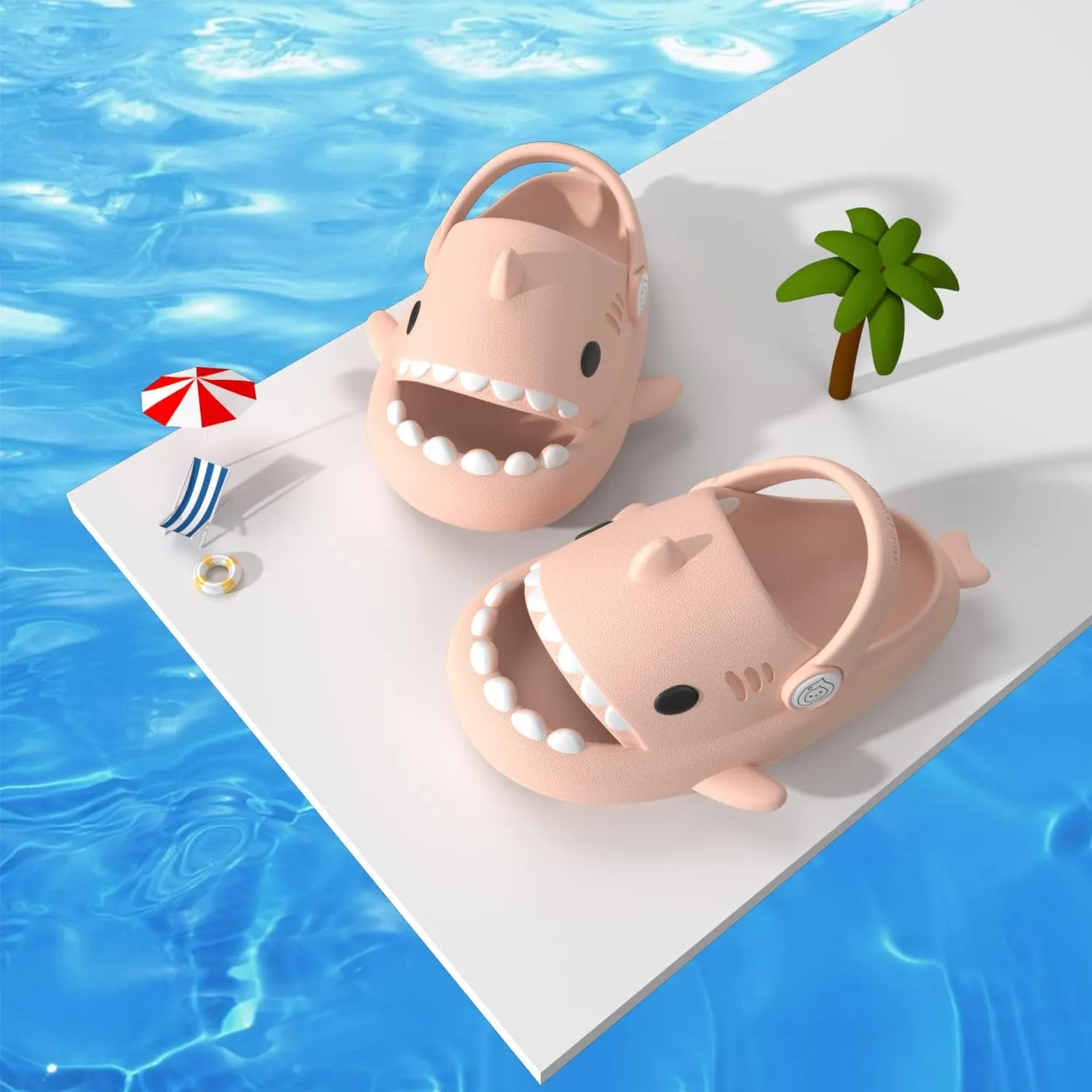 ChayChax Boys Girl Cloud Shark Slides Non-Slip Novelty Open Toe Sandals Extremely Comfy Cushioned Thick Sole Cute Cartoon Shower Slippers Indoor & Outdoor