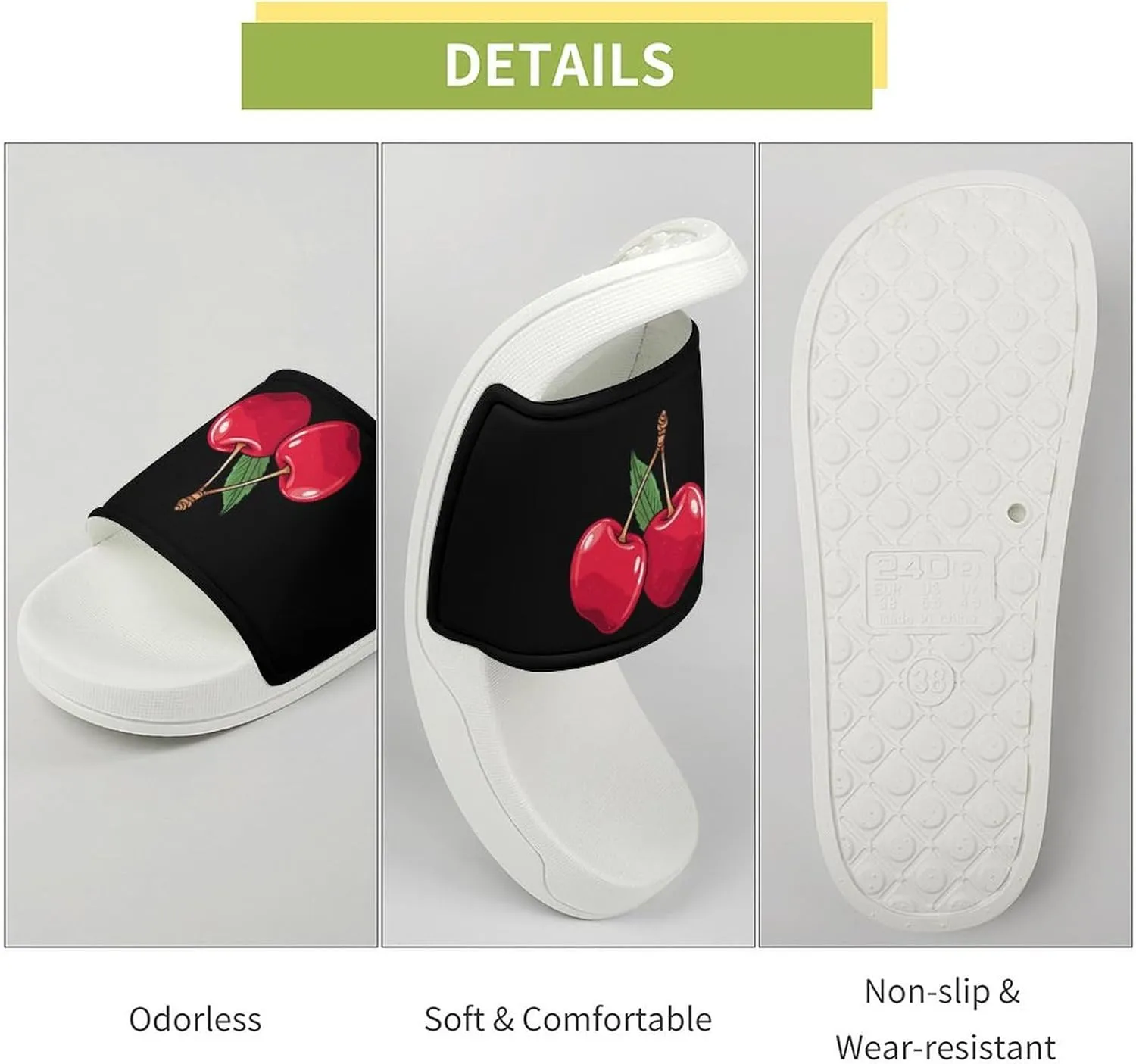 Cherries Open Toe Slippers for Women And Men Non Slip Shower Slippers Home Slippers