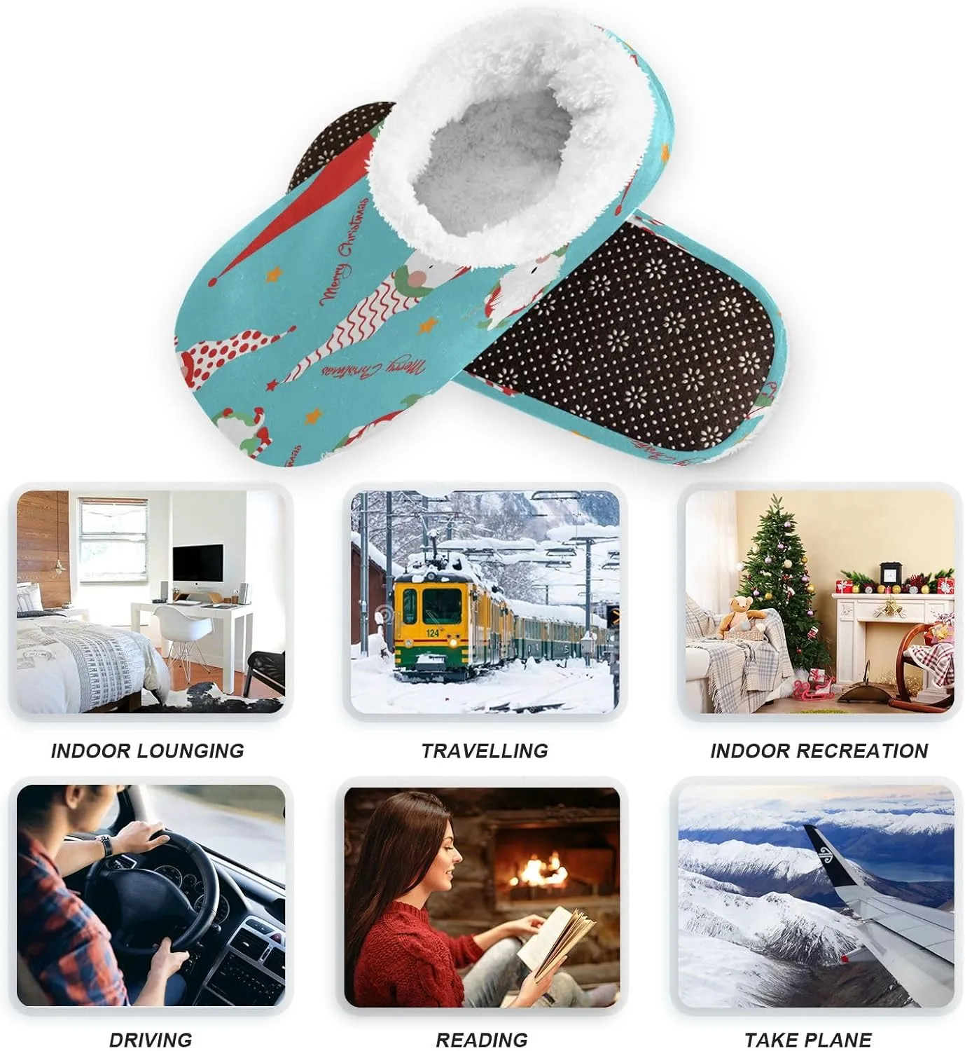 Christmas Gnomes Santa Xmas Elf Indoor House Slippers Spa Winter Slipper Home Slippers Soft Memory Foam Slipper Non Slip for Travel Hotel Bedroom Shoes M