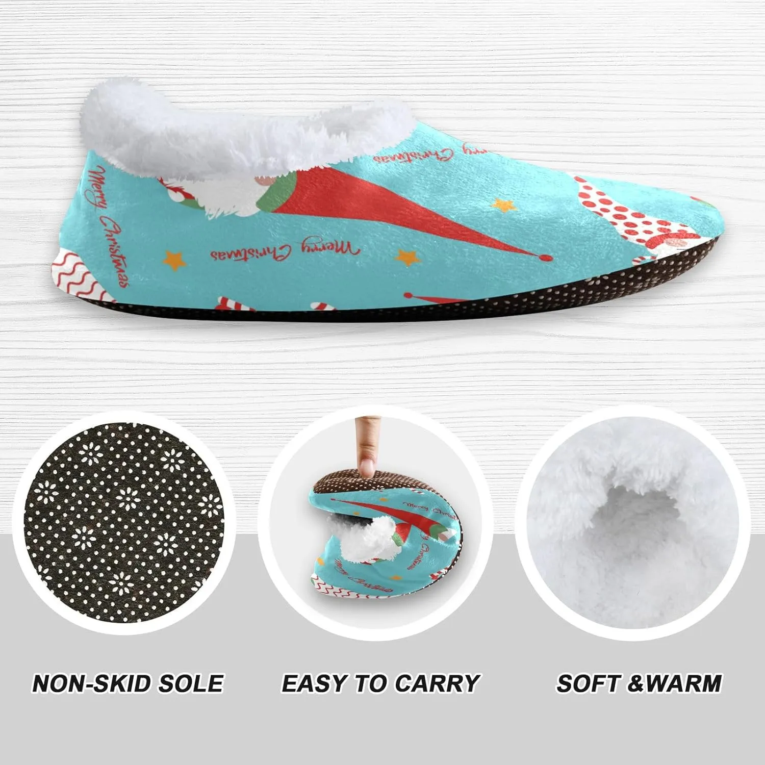 Christmas Gnomes Santa Xmas Elf Indoor House Slippers Spa Winter Slipper Home Slippers Soft Memory Foam Slipper Non Slip for Travel Hotel Bedroom Shoes M
