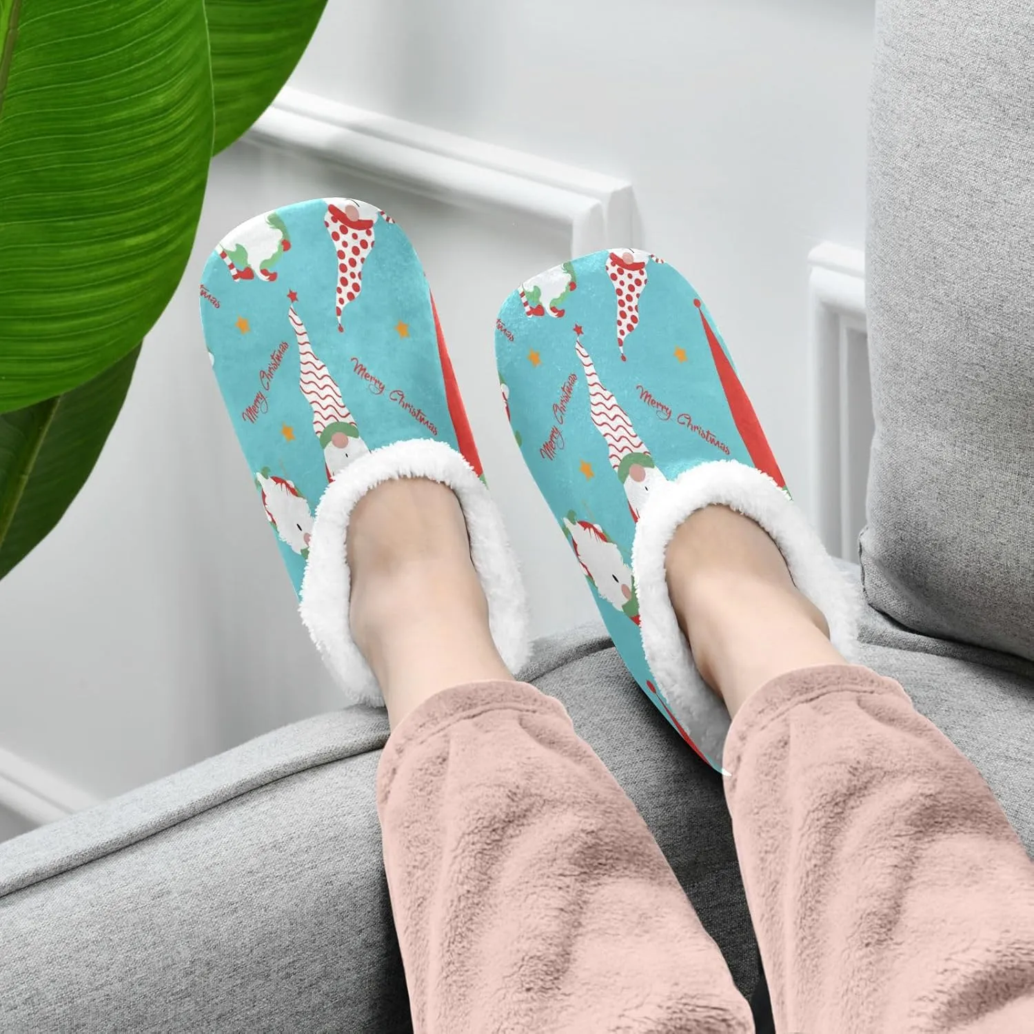 Christmas Gnomes Santa Xmas Elf Indoor House Slippers Spa Winter Slipper Home Slippers Soft Memory Foam Slipper Non Slip for Travel Hotel Bedroom Shoes M