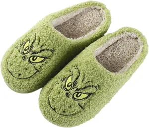Christmas Plush Slippers - Cartoon Winter Soft Green Merry Women's Men's Slippers