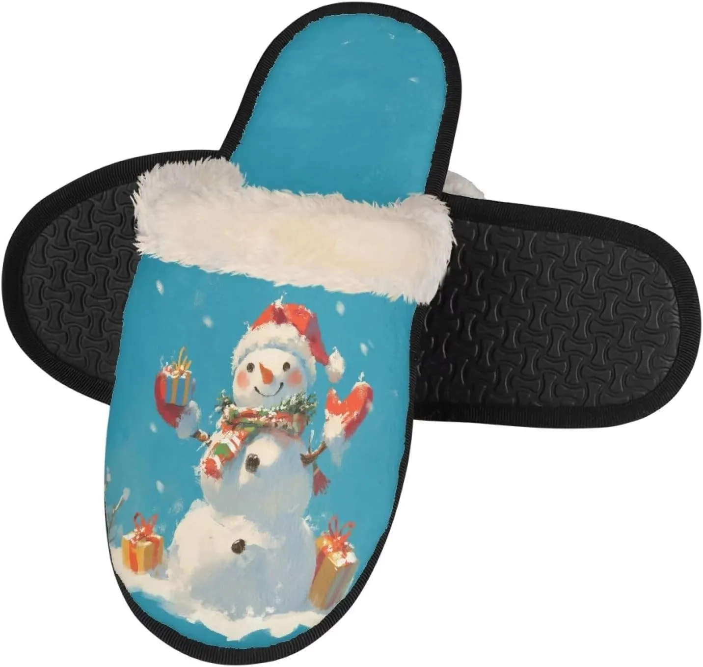 Christmas Slippers Soft Cushion Fuzzy Slippers for Women Indoor Cute Warm Anti-Slip Bedroom Slippers for Kids