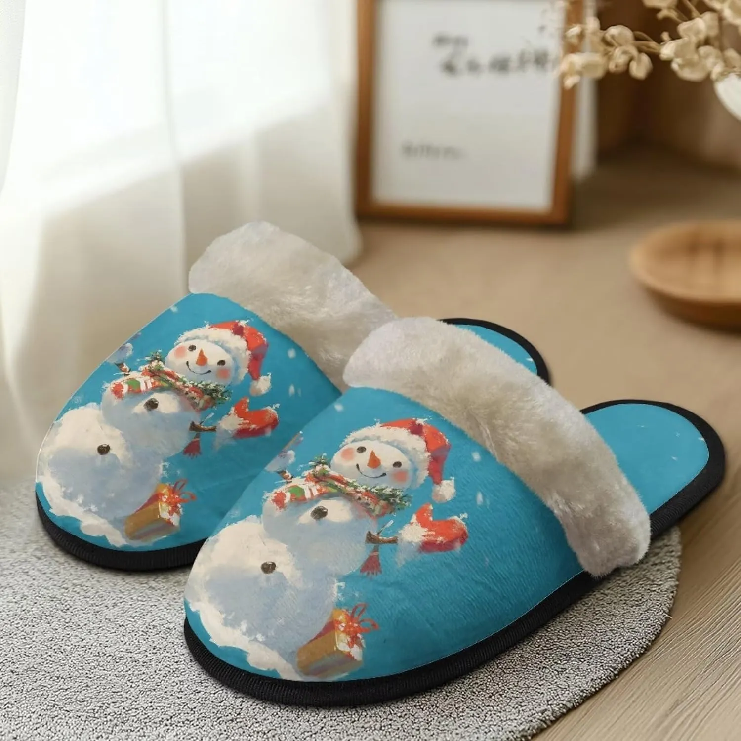Christmas Slippers Soft Cushion Fuzzy Slippers for Women Indoor Cute Warm Anti-Slip Bedroom Slippers for Kids