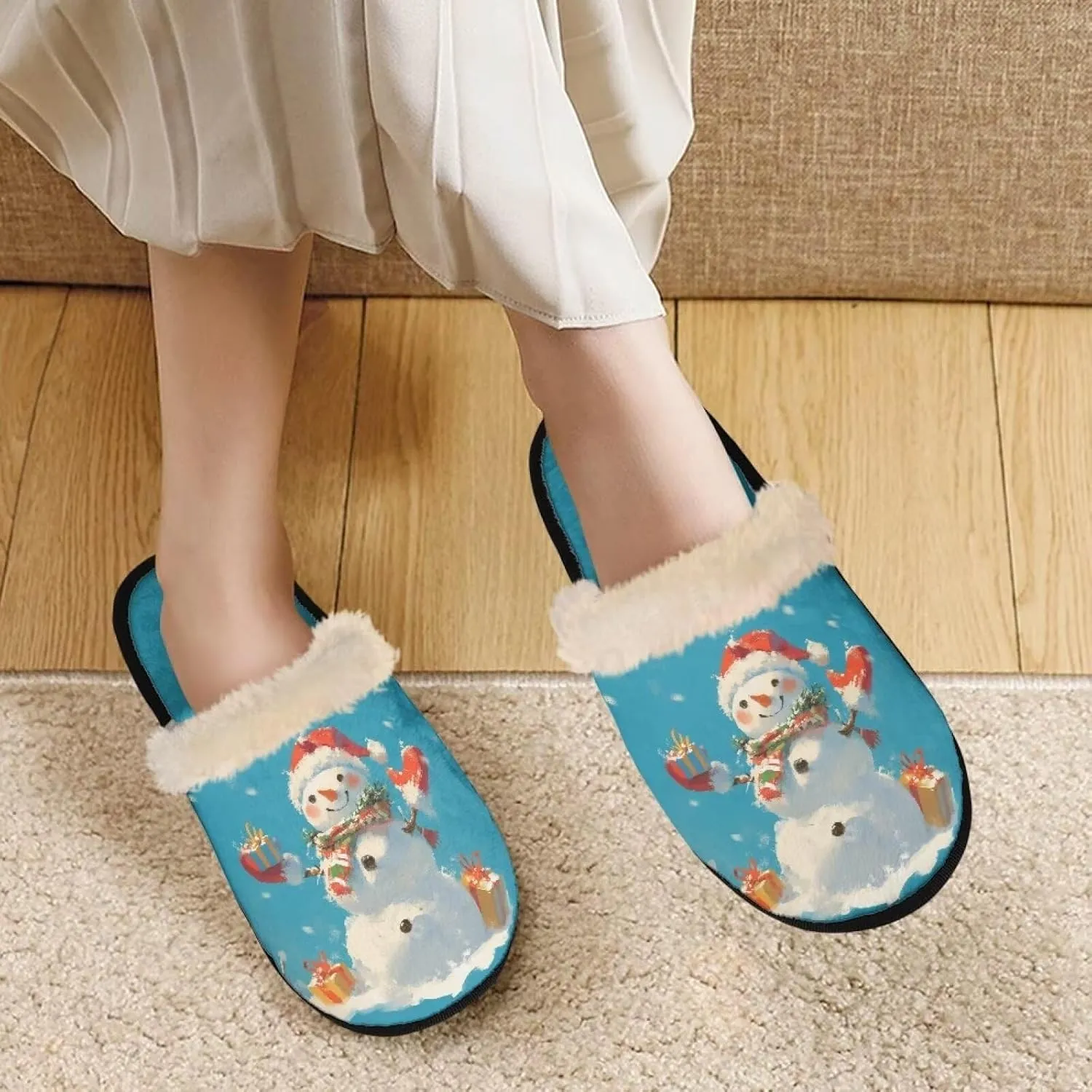 Christmas Slippers Soft Cushion Fuzzy Slippers for Women Indoor Cute Warm Anti-Slip Bedroom Slippers for Kids