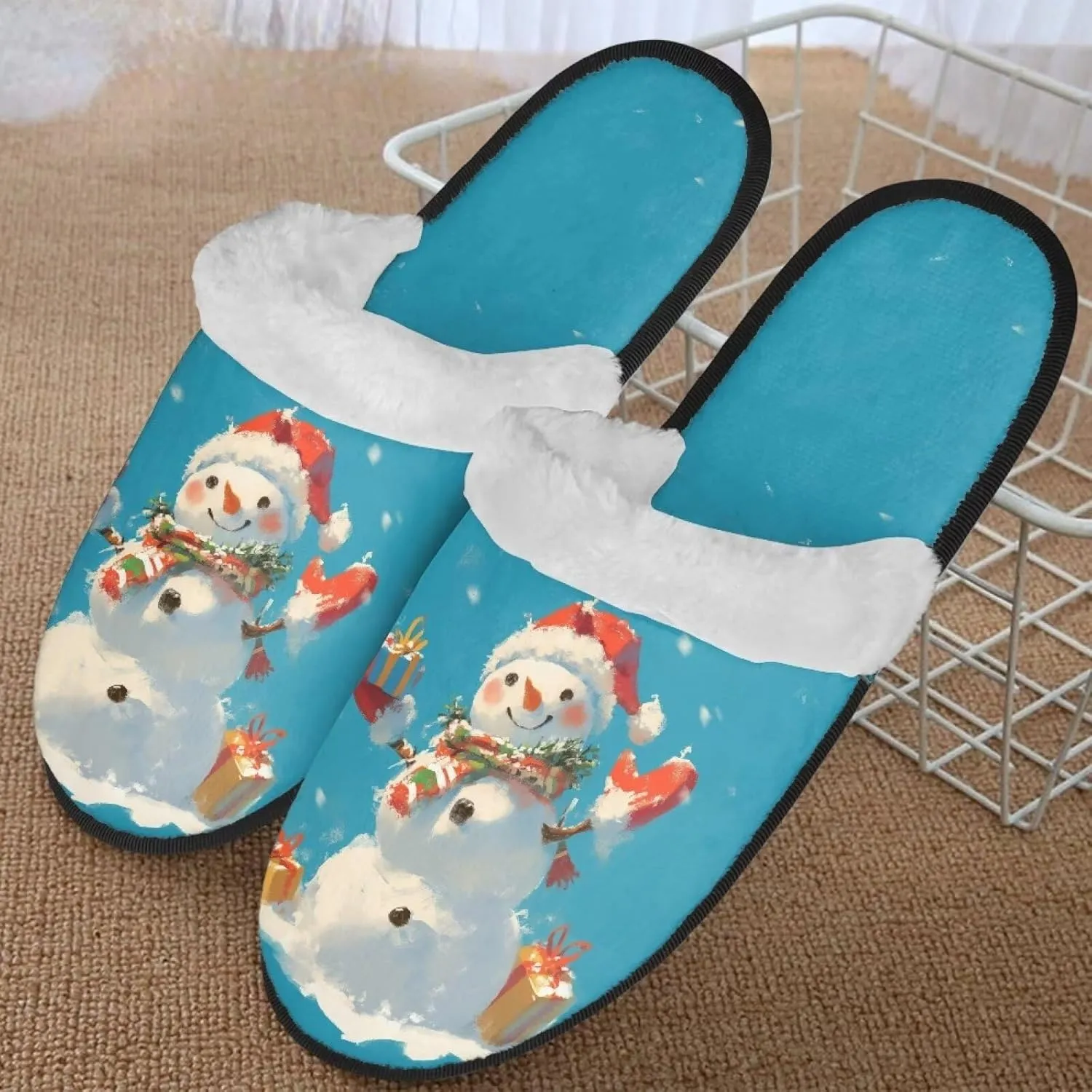 Christmas Slippers Soft Cushion Fuzzy Slippers for Women Indoor Cute Warm Anti-Slip Bedroom Slippers for Kids