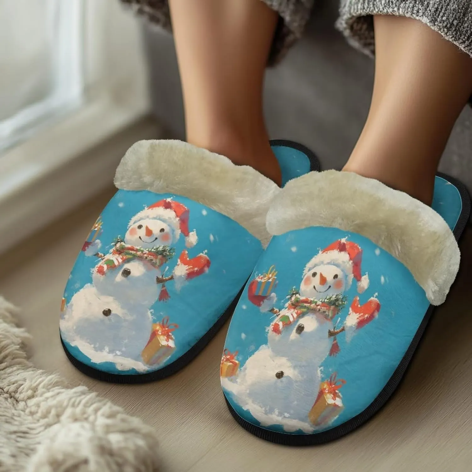Christmas Slippers Soft Cushion Fuzzy Slippers for Women Indoor Cute Warm Anti-Slip Bedroom Slippers for Kids