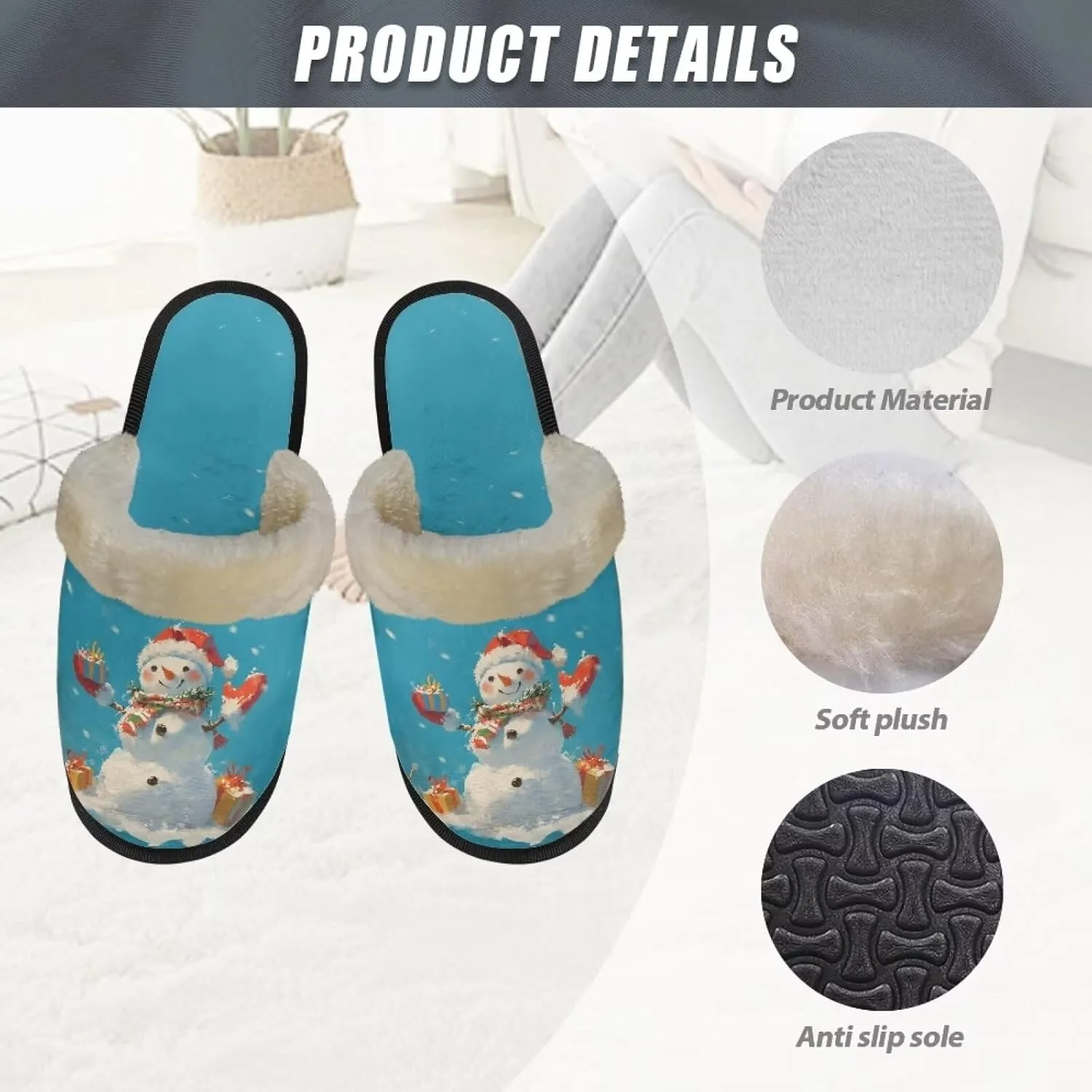 Christmas Slippers Soft Cushion Fuzzy Slippers for Women Indoor Cute Warm Anti-Slip Bedroom Slippers for Kids