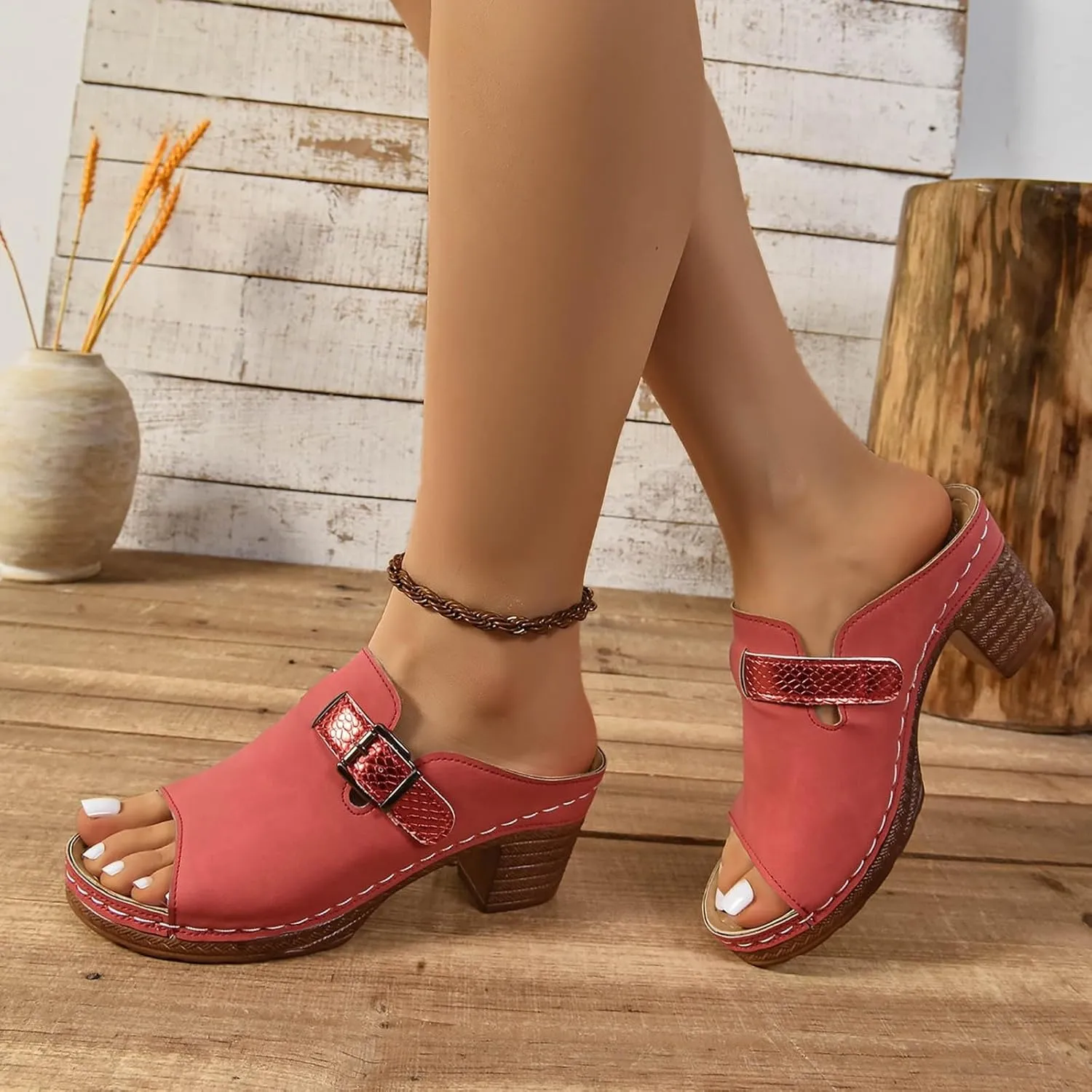 Chunky Heel Sandals for Women 2025 Dressy Open Toe Summer Comfortable Platform Wedge Sandals Boho Slip On Slippers Walking Shoes
