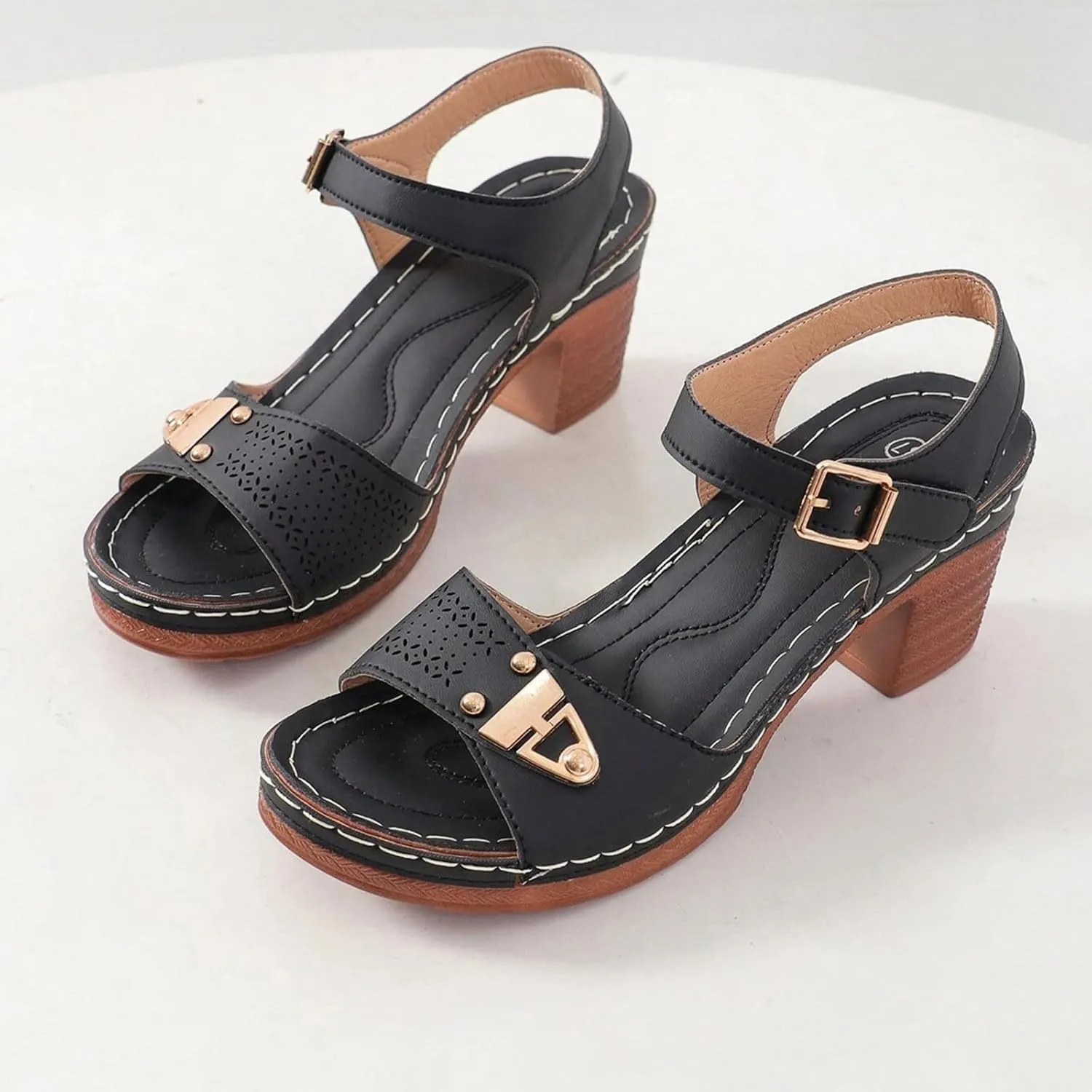 Chunky Sandals for Women Dressy Low Wedge Heels Sandal Comfortable Platform Summer Casual Shoes Arch Support Ankle Strap Wedge Sandals Hollow Out Open Toe Breathable Shoe