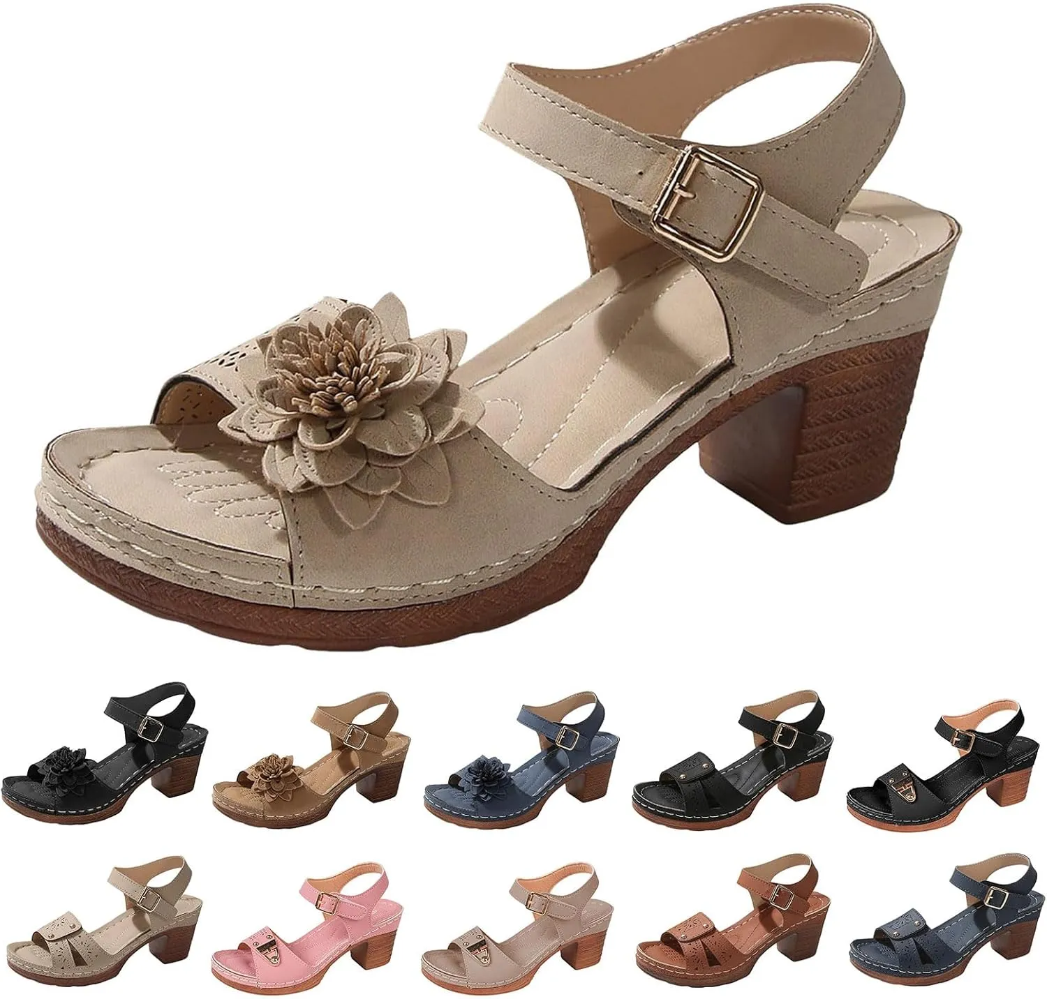 Chunky Sandals for Women Dressy Low Wedge Heels Sandal Comfortable Platform Summer Casual Shoes Arch Support Ankle Strap Wedge Sandals Hollow Out Open Toe Breathable Shoe