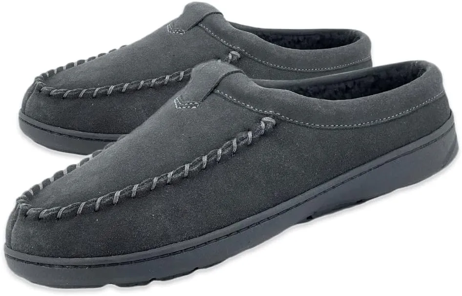 Clarks Men's Open Back Suede Sherpa Lined Clog Slippers, JMH2062 - Indoor/Outdoor Slip-Ons - Comfy & Durable Slides with Soft Plush Lining Cushioned Footbed & Gripped Rubber Outsoles (11 M US, Grey)