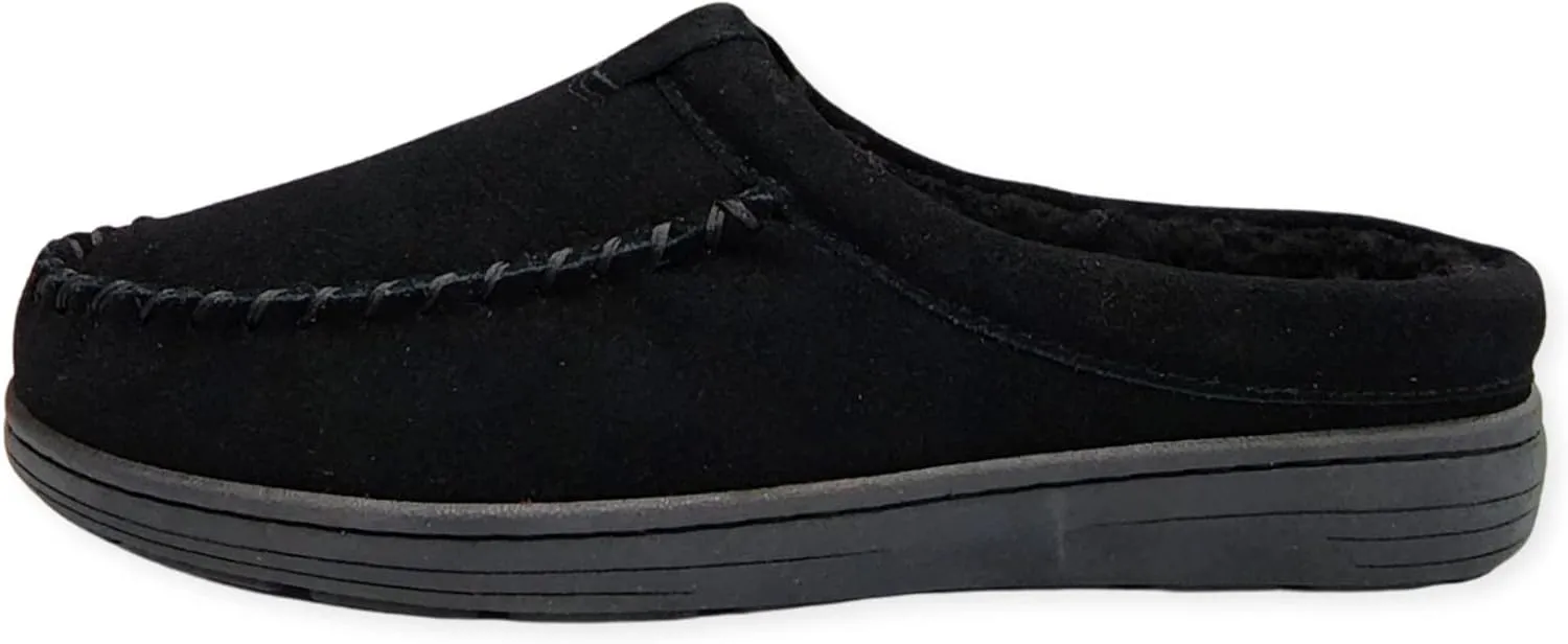 Clarks Men's Open Back Suede Sherpa Lined Clog Slippers, JMH2062 - Indoor/Outdoor Slip-Ons - Comfy & Durable Slides with Soft Plush Lining Cushioned Footbed & Gripped Rubber Outsoles (9 M US,Black)