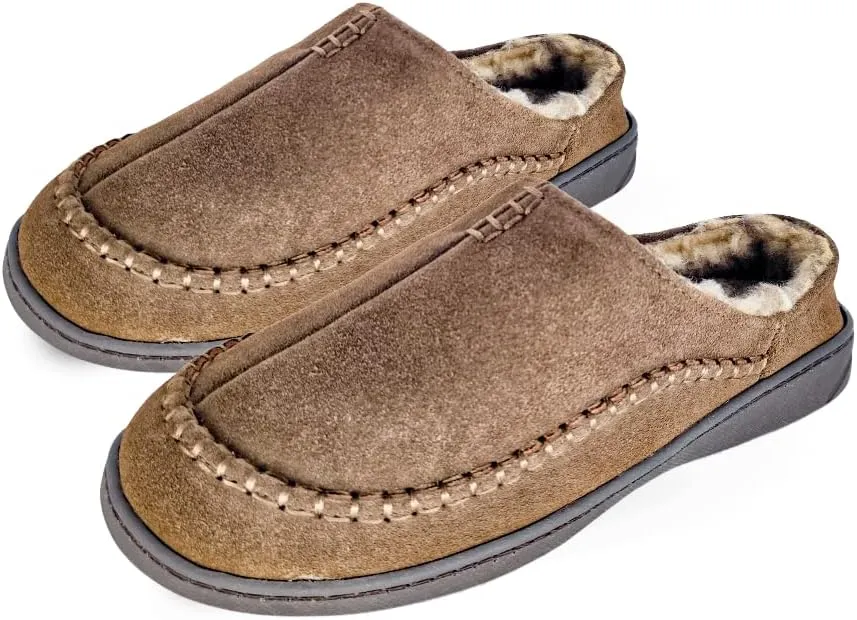Clarks Men's Slipper Clog Open Back, Suede Faux Fur Lined Slippers - Comfy & Durable with Cushioned Footbed & Rubber Indoor/Outdoor Soles