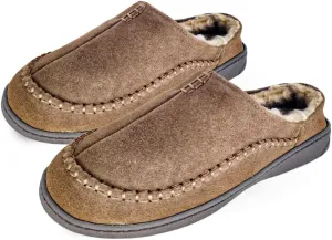 Clarks Men's Slipper Clog Open Back, Suede Faux Fur Lined Slippers - Comfy & Durable with Cushioned Footbed & Rubber Indoor/Outdoor Soles