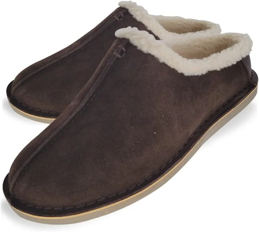 Clarks Men's Suede Leather Clog Slippers With Faux Shearling Collar , JMS0572 IndoorOutdoor Low Open Back SlipOns Comfy & Durable with Plush Lining Cushioned Footbed & Gum Rubber Outsoles, Dk.