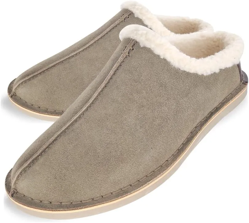 Clarks Men's Suede Leather Clog Slippers With Faux Shearling Collar , JMS0572,Indoor/Outdoor Low Open Back Slip-Ons, Sage, 10 UK