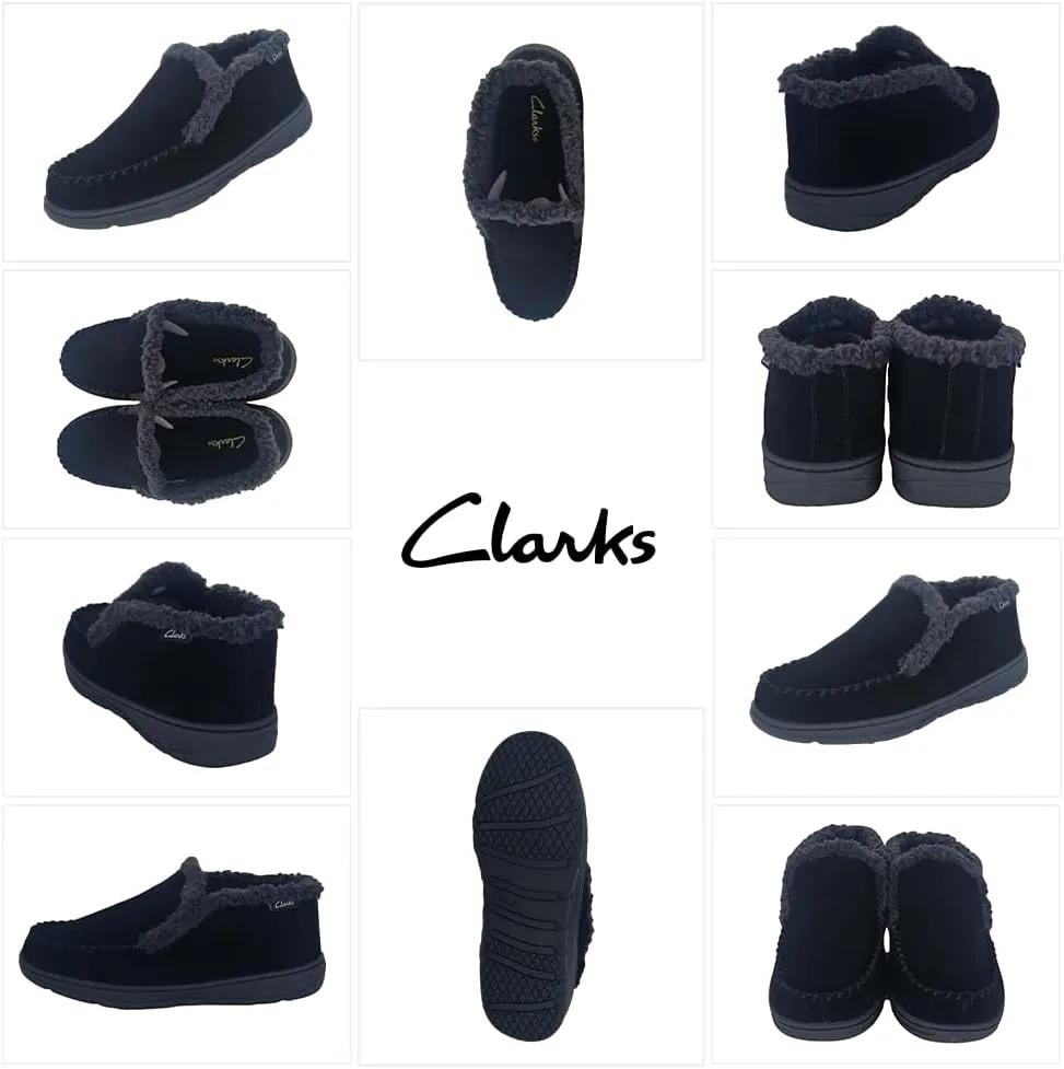 Clarks Men's Suede Leather Sherpa Lined Ankle Bootie Slippers, JMH1952 - Indoor/Outdoor Slip-Ons - Comfy & Durable Ankle Boots with Plush Lining Padded Insole & Gripped Rubber Outsoles